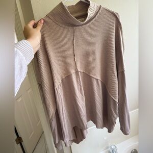 Taupe Ribbed Turtleneck Sweater